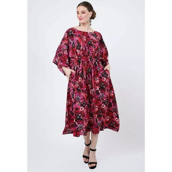 Miss Lavish Red & Pink Floral Midi Kaftan Swim Cover Up Dress Size 3X New - Picture 14 of 15